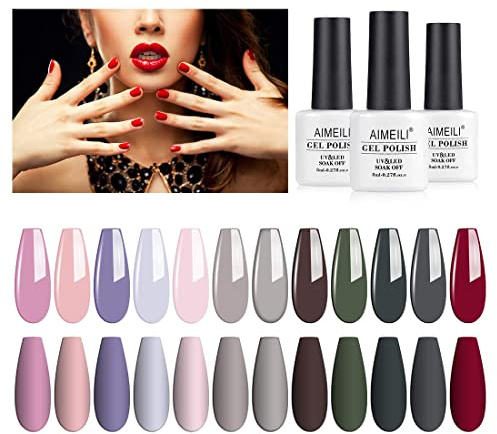 AIMEILI Gel Nail Polish Set, 8ml 12 Colours Soak Off UV LED Gel Nail Polishes Nail Art Gel Polish Gift Kit 2