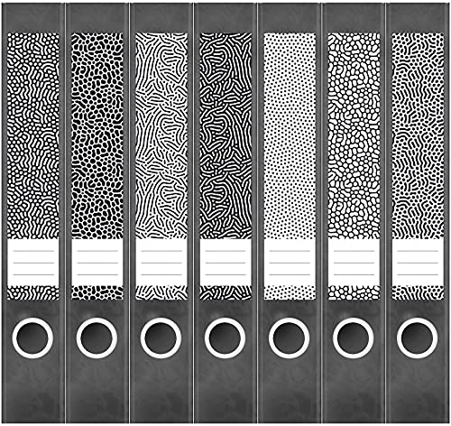 Etiketten für Ordner | Deko 13 Muster Mix | 7 Aufkleber für schmale Ordnerrücken | Selbstklebende Design Ordneretiketten Rückenschilder