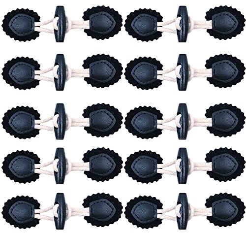 CENPEK 10 Paar Lederhorn-Knebelknöpfe, Mantel-Knebelverschluss, Nähen, Holz, handgefertigte Hornknöpfe, für Mäntel, Jacke, Windbreaker, Pullover, DIY-Dekoration, Schwarz