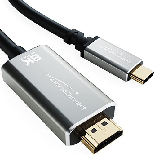 KabelDirekt – Cable adaptador de 8K USB C a HDMI 2.1 para rendimiento apto para deportes electrónicos, conectores metálicos – 1,8m (8K/60Hz y 4K/120Hz de portátiles de juegos a televisores/monitores)