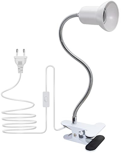 E27 Klemmleuchte Lampenfassung mit Clip, Metall Lampenschirm Klemmlampe mit 220cm Kabel, Leselampe mit 10mm Starkem 40cm Langem Schwanenhals Klemmlampe Bett mit Schalter für Arbeitsraum, Schlafzimmer