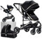 Prokoke Kinderwagen 3 in 1, Kinderwagen mit Rahmen Aluminiumlegierung, Kombikinderwagen 3 in 1 Einem Klick Faltbar, Buggy mit Umkehrbarem Zwei-Wege-Schub Baby Kleinkind Neugeborene (739 Black)