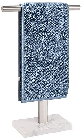 BathAce Hand Towel Holder, T-Shape Hand Towel Stand for Bathroom with Marble Base, 304 Stainless Steel Stand Hand Towel Rack Free-Standing Towel Bar for Bathroom Kitchen Countertop (16 in, Brushed)