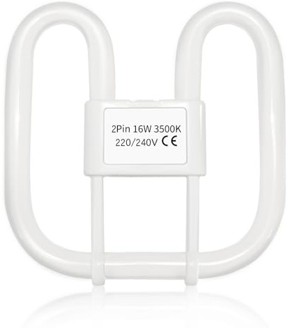 Akynite 16W 2D Square 2-Pin GR8 Cap Warm White (3500k) Compact Fluorescent Lamp, AC 230V, CFL 2 Pin Light Bulb, not dimmable, GR8 DD Flat Butterfly Bulb for Flush Ceiling Light, 1PC