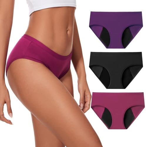 ALLBASE Heavy Flow Period Underwear for Women Overnight Protective Leakproof Menstrual Underwear Ladies High Absorbency Cotton Hipster Panties Small 3 Pack