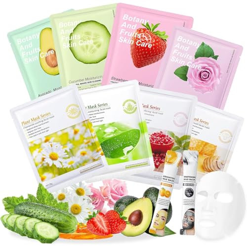 10 Pezzi Maschera Viso Idratante, Set di Maschere Viso in Tessuto, Cura della Pelle Maschera Bellezza Viso, Idratante, Lenitive, Idratazione Profonda, Maschera all'argilla per Ogni Tipo di Pelle