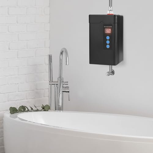 Chauffe-eau électronique instantané de 5 l avec dispositifs de protection contre la surchauffe et écran LED - Chauffe-eau électrique jusqu'à 55 °C - Pour cuisines et toilettes - 13,5 x 24 cm - Noir