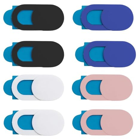 8 Pezzi Coperchio Della Webcam, Copri Webcam, Accessori PC, 0.6mm Camera Cover Ultra Sottile per Smartphone, Webcam Cover di Sicurezza con Panno Grigio(2 neri + 2 bianchi + 2 blu + 2 rosa)