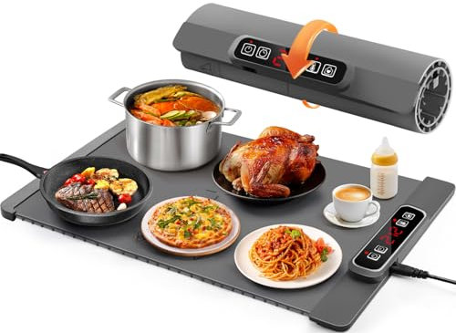 AUTOPkio Food Warming Mat, Foldable Electric Warming Tray 300W Food Warmer Plate with 5 TEM Modes, 4 Timers Auto-Off, Child-Lock for Buffets Server Party Family Gatherings