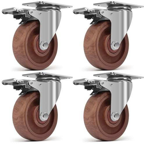 Humagineer 100mm Ruedas Resistentes al Calor, Carga de 800KG,Giratorias Ruedas Muebles con Freno, Resistentes -20°C a +250°C, Pesadas Ruedas de Nylon Reforzado para Carretillas, Juego de 4
