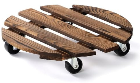 Yunlaishaocer Växtroller rund 40 cm, 1 st. växtroller utomhus inomhus rullbräda växter trä, blomrulle blommor underlägg växtunderlägg med hjul 100 kg lastkapacitet