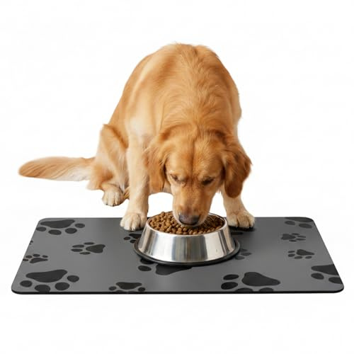 40x60cm rutschfeste Wasserichte Napfunterlage Hund,Spritzschutzmatte FüR Futter,Hergestellt Aus Kieselgur Waschbar Hundenapf Unterlage & Napfunterlage Katzen,Futtermatte FüR Hunde/Katzen (Grau)