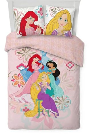 Disney Princess barnsängkläder | påslakan 140 x 200 cm + örngott 50 x 70 cm, 100 % bomull | mjukt och andningsbart barnset | officiell prinsessdesign