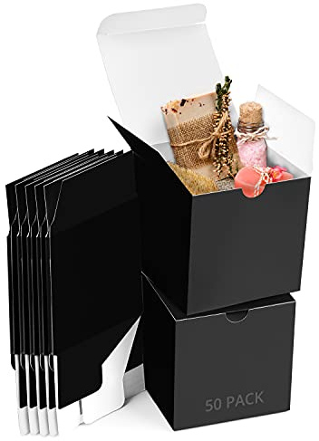 Belle Vous Schwarze Pappschachteln mit Deckel, Geschenkboxen mit Deckel (50er Pack) - Box Maße 7,5 x 7,5 x 7,5 cm - Einfache Faltschachtel Geschenkbox - Partys, Geburtstage, Hochzeiten, Feiertage