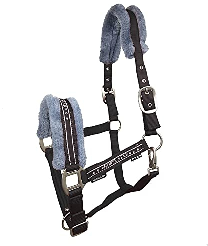 Horsenjoy Horse Headcollar Faux Fur Padding Riding Halter Stable Halter Pasture Halter (Pony, Black)