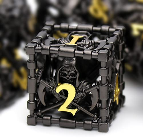DND Würfel, Metall Spielwürfel Dungeons and Dragons Würfel Set HNCCESG Hohle Sensenmann D&D Würfel Polyedrische Würfelset für Pathfinder MTG RPG DND Dice Set W20 W12 W10 W8 W6 W4 (Tod Schwarz)