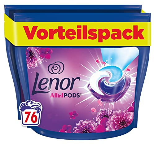 Lenor Detergente de color Allin1 PODS Amatista Floración, 76 lavados, limpieza profunda higiénica y frescura duradera
