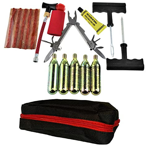 3GO MOTORBIKE TUBELESS TYRE PUNCTURE REPAIR TOOL KIT Emergency Motorcycle Scooter Car Van ATV Tubeless Tire Fixing Toll with 5 Strips