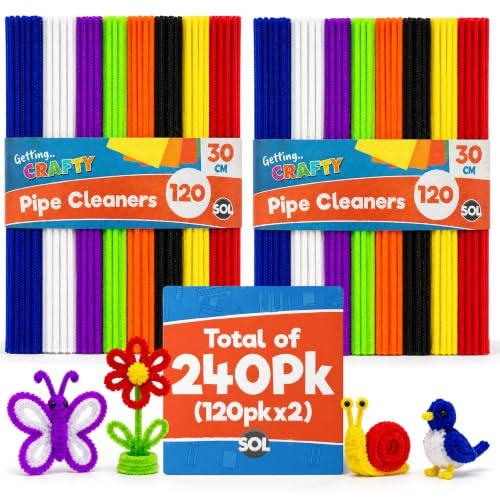SOL 240 Pipe Cleaners for Craft Flowers - Multicolour 30cm Chenille Stems