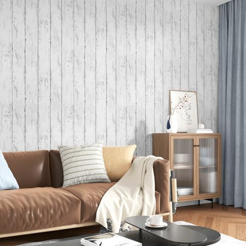 WESTICK Gray Wood Shiplap Peel and Stick Wallpaper Rustic Faux Wood Plank Wallpaper Wooden Grain Contact Paper for Cabinets Waterproof Shiplap Countertop Kitchen Wall Paper for Bedrooms 17.7 x 118