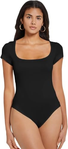RPAEOY Body Donna Maniche Corte Bodysuit Elegante Scollatura Quadrata Contenitivo Modellante Outfit Estivo versatile Aderente Morbido
