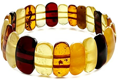 Amberistan Amber Stretch Bracelet for Women – 7” - Unique Stone Cut Bracelet Amber Stone Jewelry for Adults (Multi)