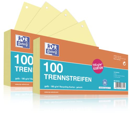 Oxford Trennstreifen, aus Karton, gelocht, 190 g/m², gelb, 200 Stück