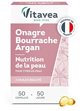 Vitavea - Complément Alimentaire Éclat, Souplesse et Nutrition de la Peau - Huiles d'Onagre, de Bourrache et d'Argan - tous types de peaux - 50 capsules - Cure 50 jours - Fabriqué en France