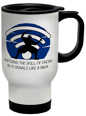 Shopagift Funny Wireless Internet Travel Mug Finding Wi-Fi Signals Like a Ninja Stainless Steel 14oz Cup