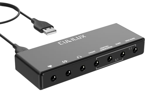 Cubilux 7.1 USB Surround Sound Card - 48KHz-384KHz Abtastrate für Kopfhörer, voll Aluminiumlegierung USB A Externe Soundkarte für Laptop-PC - Unterstützt Line-in & Stereo Mikrofon-Eingang