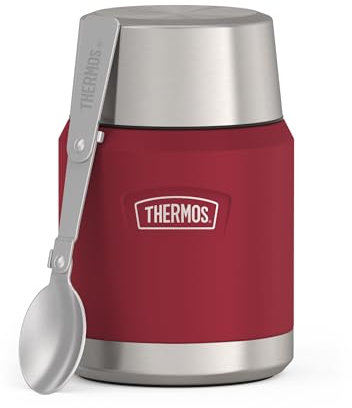 Thermos Icon Food Jar Récipient alimentaire en acier inoxydable 18/8 à double paroi pour garder au chaud et au froid avec cuillère pliable, fond antidérapant, 0,47 l