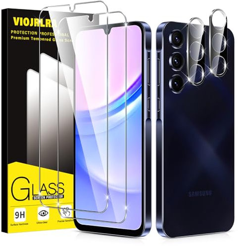 Viojrlra Vidrio Templado 2 Piezas para Samsung Galaxy A15 4G/5G, con 2 Piezas Película Protectora de Cámara, Dureza 9H Vidrio Templado, 0,33 mm UHD, Antiarañazos, Sin Burbujas