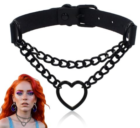 XUZOPIM Black Choker Necklace Women'S Gothic Necklace Choker Black Gothic Pu Leather Heart Slip Chain Adjustable Retro Choker Collar Chain For Girls Christmas Accessories