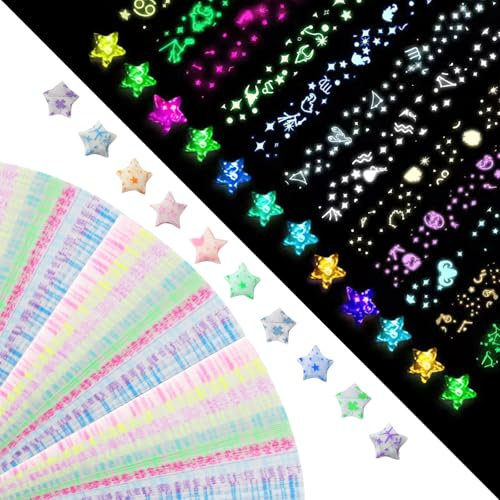 APOMOONS 630 Stück Papierstern, Sterne Papier Leuchtsterne Papier, Papierstreifen zum Basteln Origami Papier, Sterne Basteln Kinder, Glückssterne Bunte Sternpapier für Geschenk (22CM)