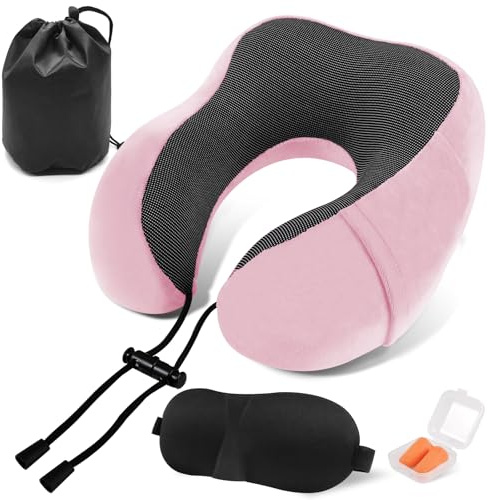 ARTREE Coussin de Voyage, Oreiller de Voyage en Mousse à Mémoire de Forme, Coussin Avion avec Masque de Sommeil Bouchons d'oreilles et Pochette de Transport, Coussin de Nuque pour la Voiture