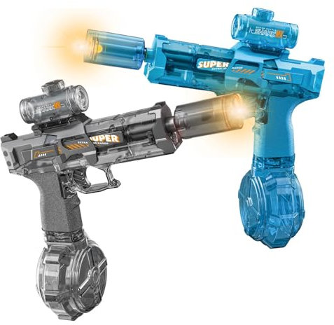 Electric Water Gun for Adults Kids, 2 Pack Automatic Squirt Watergun Pistol with Led Lights, Summer Outdoor Pool Beach Party Toys, Black and Blue