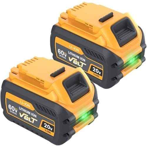 2X 9000mAh FlexVolt XR Akku für Dewalt DCB609 DCB606 DCB612 DCB184 DCB546 DCB200 DCB201 DCB182 kompatibel mit 18 V kabellosen Elektrowerkzeugen 9,0Ah Lithium-Ionen-Akku mit großer Kapazität 20 V/60 V