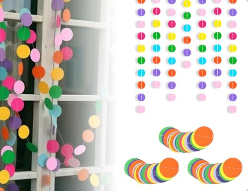 AOYEGIC 9 meter pappersgirlang, födelsedagsdekoration girlang, cirkel prickar hängande luftorm, används för inomhus och utomhus karneval alla hjärtans dag bröllop födelsedagsfest (rund)