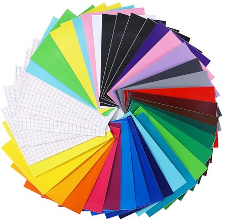 Nuangoo 42 Stück Vinylfolie Plotter, Selbstklebend Plotterfolie Vinyl 30.5x21cm,Plotter Folien,Personalisierte Gravur auf Glas – Ideal für Autozugblume, Wanddekoration, Werbegeschenke & DIY-Anpassung