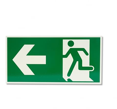Cartelli Uscita di Emergenza, Segnale Cartello Uscita di Emergenza, 30 x 15cm Uscita di Emergenza Cartello, Segnale Via di Fuga Adesivo in Alluminio per Esterno e Interno (A sinistra)