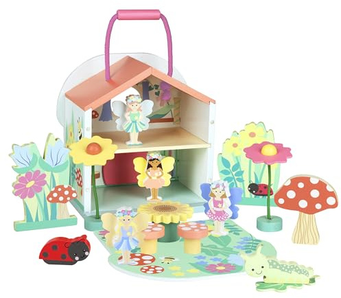 Orange Tree Toys Fairy Garden Wooden Playset, 17 Pieces, Ages 3-6 Years, Multi-coloured