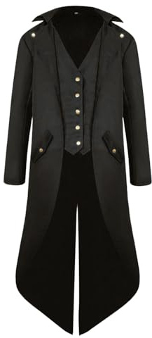 QEKFDOV Men's Steampunk Tailcoat,Medieval Gothic Victorian Frock Coat,Vintage Tailcoat Jacket Halloween Cosplay Costume (black, 2XL)