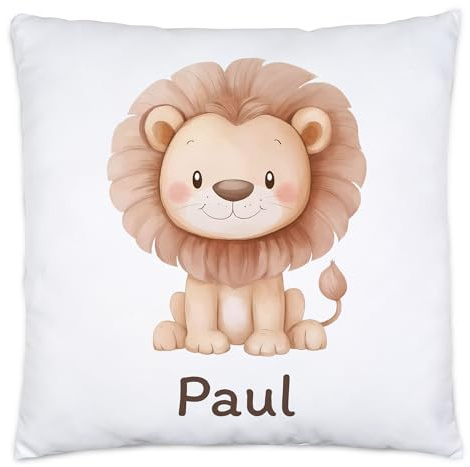Kiddle-Design Kinderkissen mit Namen Personalisiert, Personalisiertes Kissen Kinder mit Löwe, Namenskissen Löwekissen, Kuschelkissen als Geschenk zur Geburt, Taufe oder Weihnachten