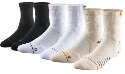 ZEMINRI 3 Paires Chaussettes Homme Sport Rayées Coton Homme Absorbantes Chaussette Running Chaussettes Foot Élastiques Respirantes Douces Mi Mollet Randonnée pour Running Fitness Football (3 Paires)