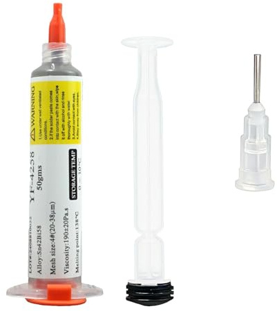 50g Solder Paste, Sn42/Bi58 Lead-Free Flux Soldering Paste, No Cleaning 138°C Melting Point, Includes 1 Needles & 1 Push Rod, Solder for PCB BGA IC SMT LED CPU Low-Temperature Soldering