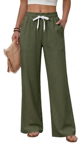 Fashora Pantalones Mujer Verano Pantalon Ligeros Ancho Comodo Pantalones Cintura Elastica Fluido Casual Pantalón Palazzo Elegante con Bolsillos y Ajuste con cordón.