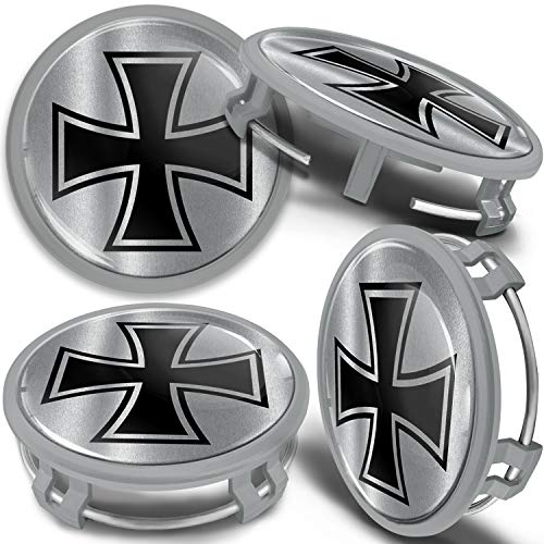 SkinoEu 4 x 75 mm Nabendeckel Felgendeckel Kompatibel mit Mercedes Benz Radnabenabdeckung Nabenkappen Felgenkappen Radkappen Alufelgen B66470207 / B66470200 Schwarz Silber CMS 15