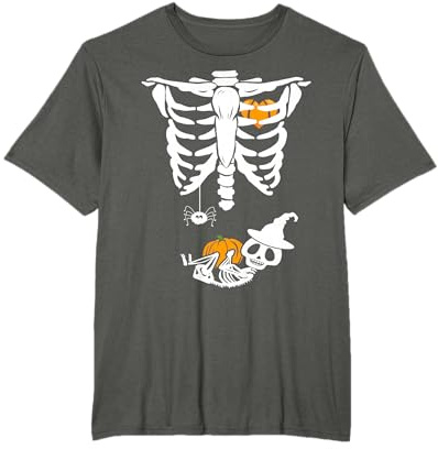 Halloween Skeleton Baby Rib Cage Maternity Costume Pregnant T-Shirt