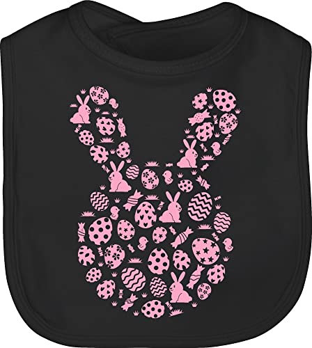 Shirtracer Baby Lätzchen - Ostergeschenke Ostern - Hase Kopf Silhouette rosa - Unisize - Schwarz - osterhasen hasen oster kleinigkeit ostersachen osternest ostermitbringsel osterideen happy easter