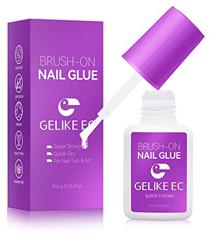 Gelike EC Extra Strong Nail Glue - Brush On Nail Glue for False Nails Tips, Press On Nails, Quick-Drying, No Need UV Lamp, Durable & Long-Lasting for Broken Nail, Nail Tips, Nail Salon